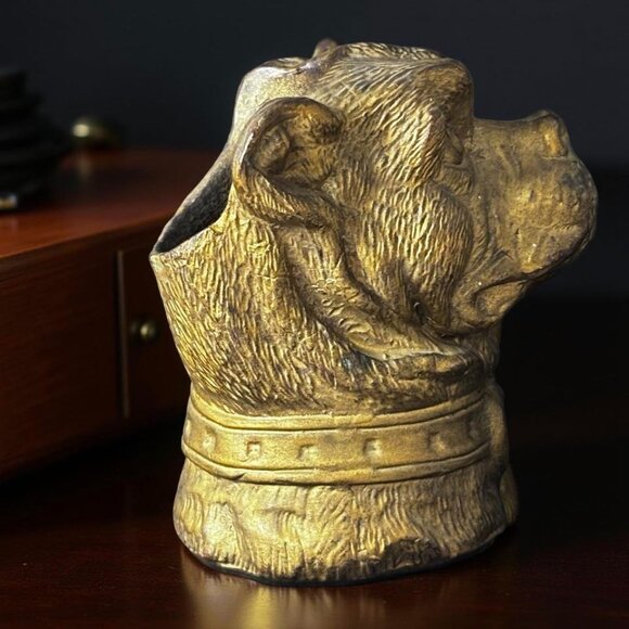 Vintage Bulldog Head Holder – Gold Resin, Mold 1368 – English Club, Gentlemen’s - Picture 7 of 12